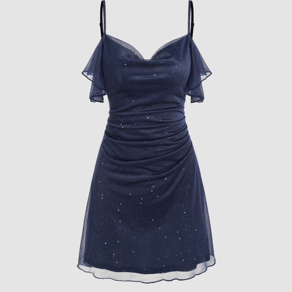 SEQUIN RUCHED MINI DRESS